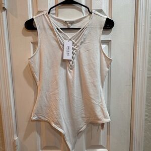 Guess Women's Cream Bodysuit with Crisscross Detail